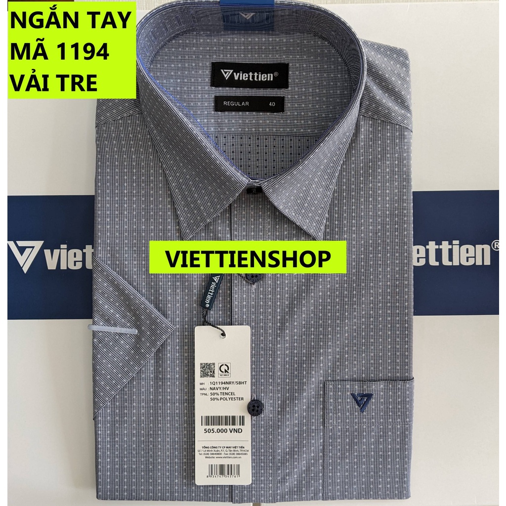 (1194 HVS) ÁO SƠ MI VIỆT TIẾN NGẮN TAY VẢI TRE HOA VẮN