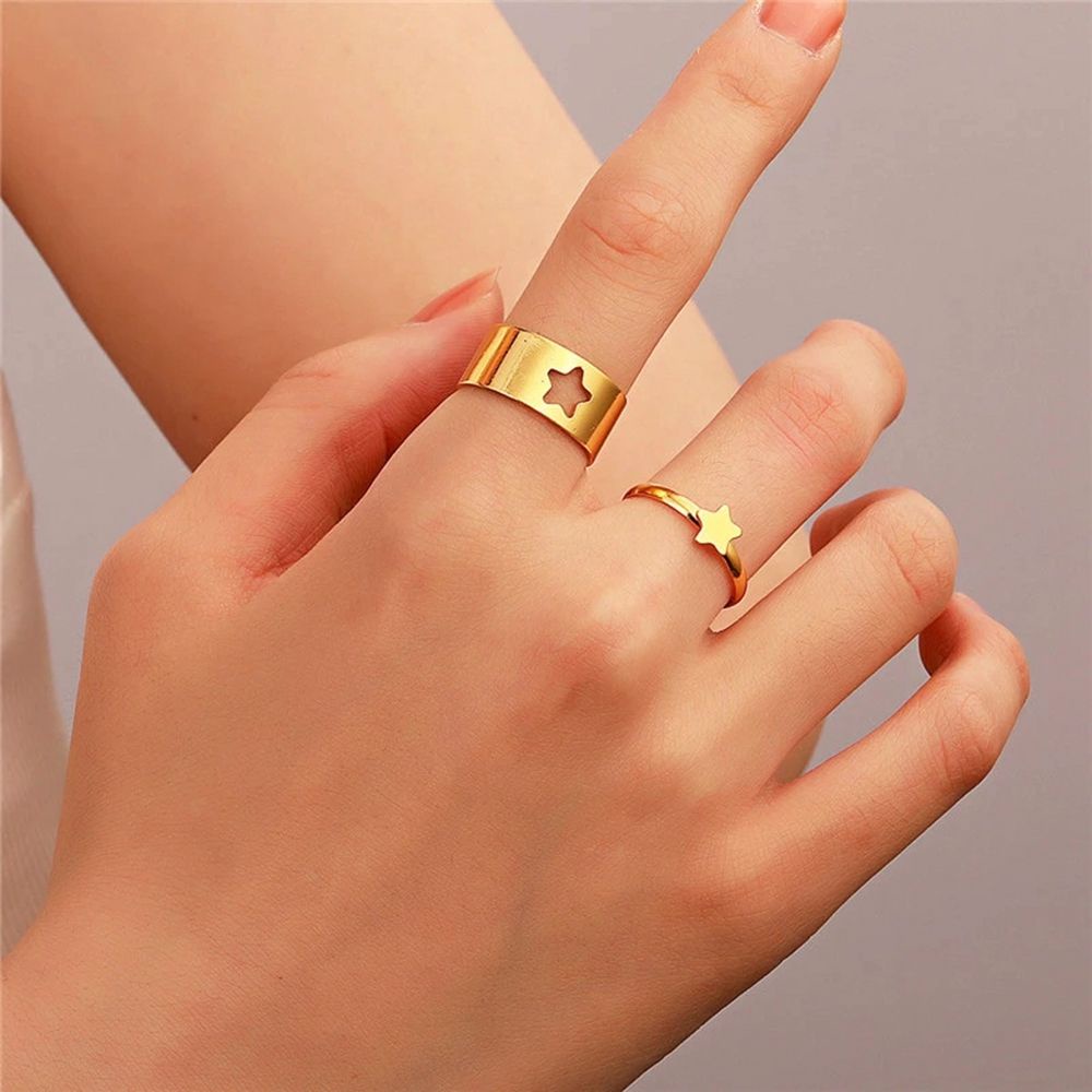 Set 2 Nhẫn Đeo Tay Hình Ngôi Sao / Mặt Trăng / Nơ / Ngôi Sao / Trái Tim Thời Trang Cho Nữ