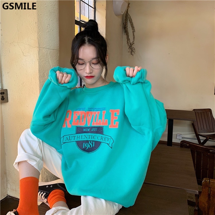 Áo sweater tay dài dáng rộng in họa tiết chữ cái phong cách Hàn Quốc thời trang thu đông