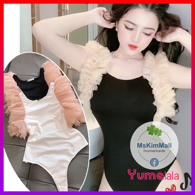 Bodysuit CAO CẤP tay phối voan cách điệu - hàng LIMITED