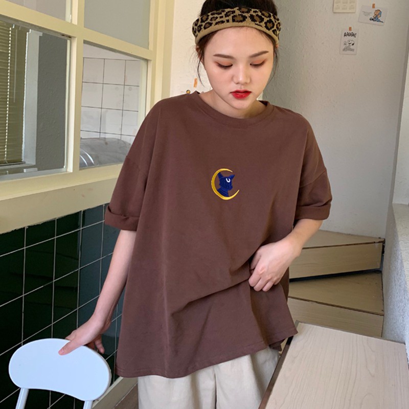 Áo Thun Ngắn Tay In Hình Mèo Xinh Xắn Cho Nữ