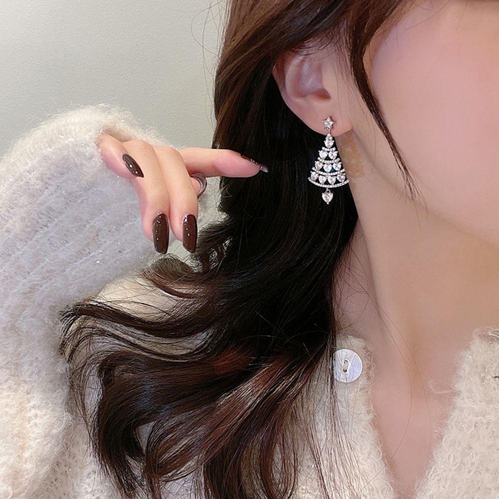 Bông Tai Dáng Dài Hình Cây Thông Giáng Sinh Phong Cách Hàn Quốc Sang Trọng Thời Trang Cho Nữ