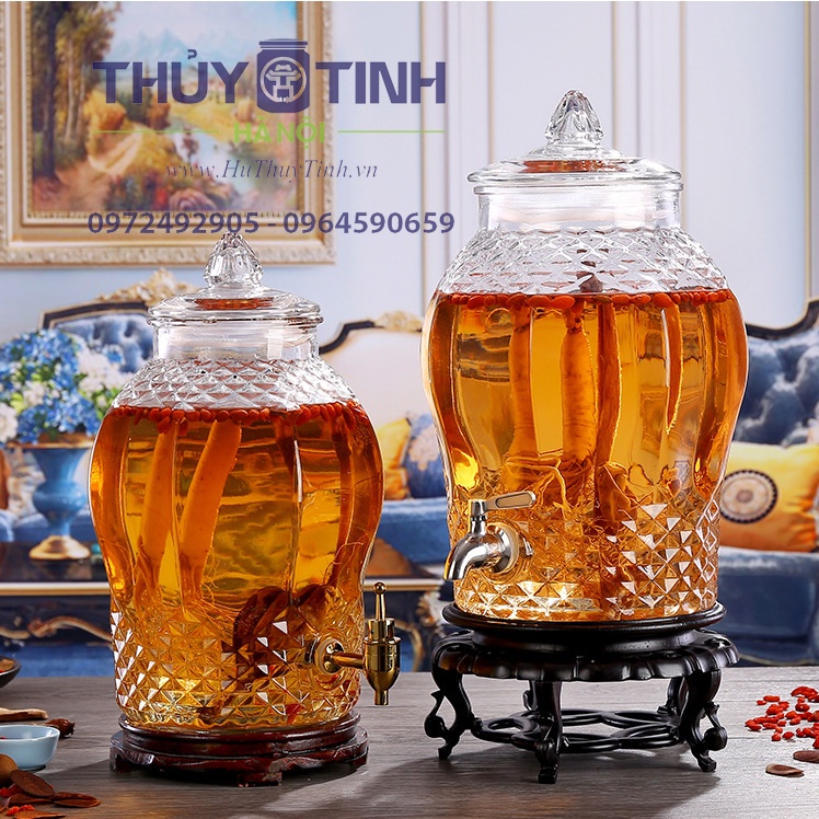Bình thủy tinh ngâm đựng rượu 8833 họa tiết đốm kim cương dung tích 3 lít, 6 lít, 10 lít, 13 lít, 20 lít, 30 lít