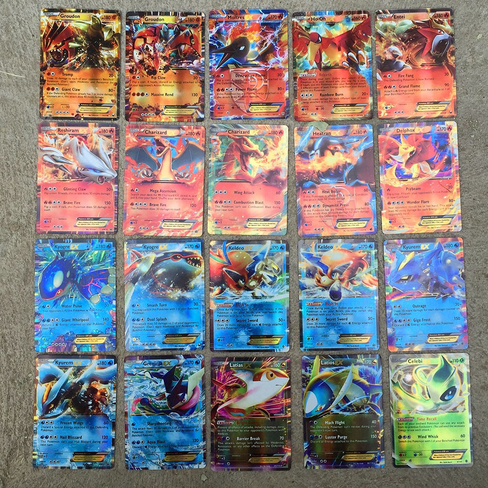 Bộ 100 tấm thẻ trò chơi Pokemon TCG Mega EX GX cho trẻ em