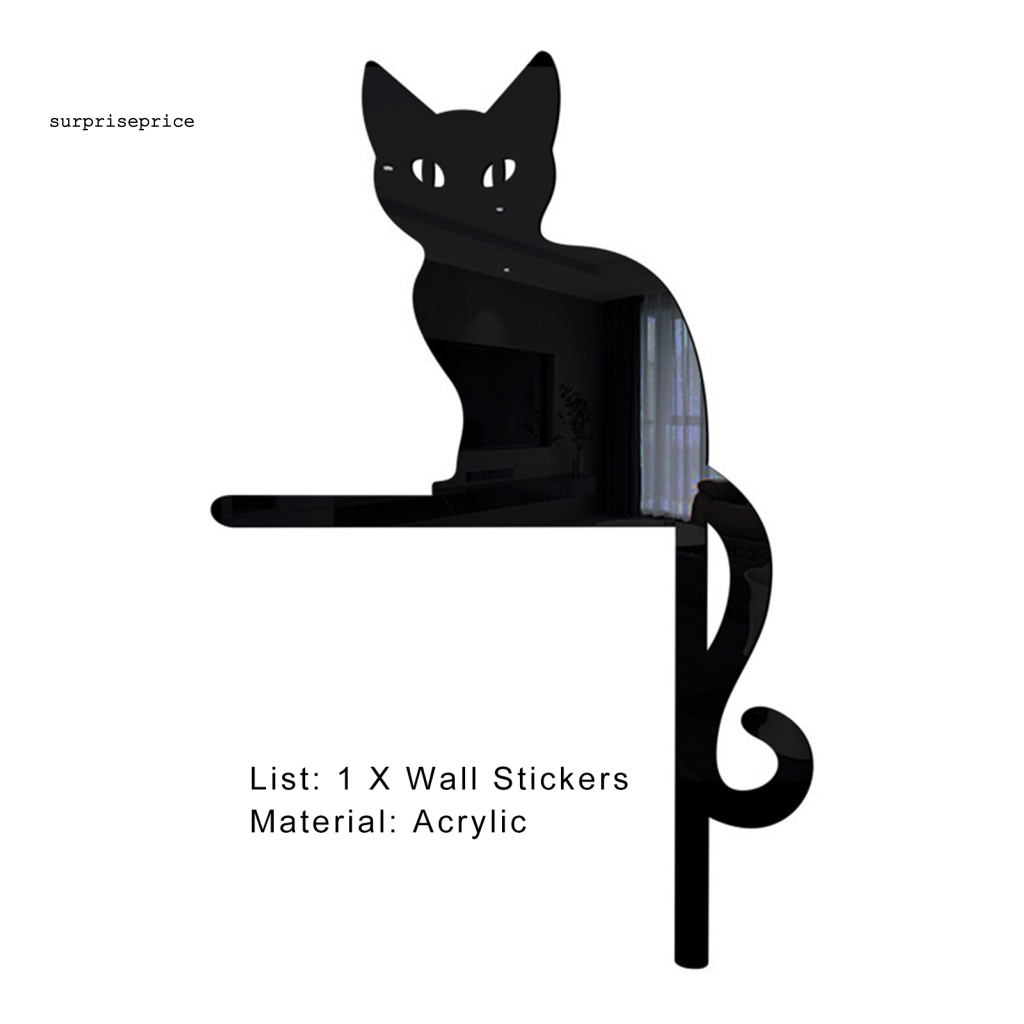 Decal dán tường Hiệu Ứng Gương 3D Hình Con Mèo Dùng Trang Trí Phòng Theo Phong Cách Halloween