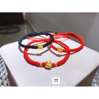 Mèo Thần Tài Mini Vàng 24kara Tết Chỉ Đỏ Ko Kèm Bi Vàng