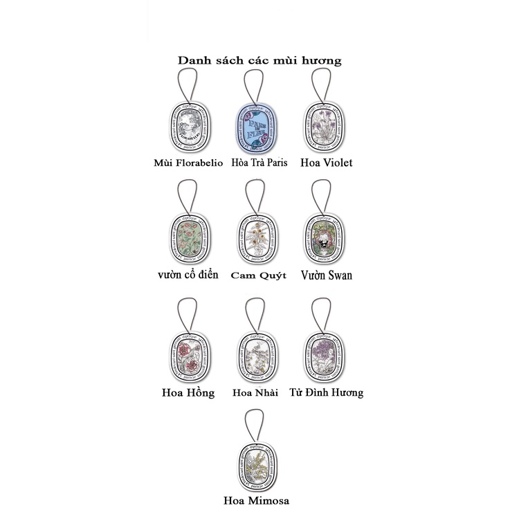 Thẻ nước hoa treo xe diptyque - nước hoa khử mùi treo xe lưu hương lâu không gắt - Lá thơm xe ô tô