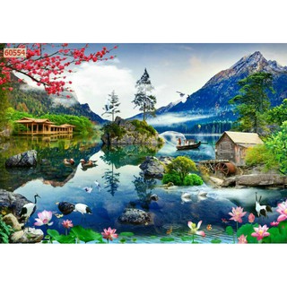 Tranh lụa sơn thủy hữu tình KT ngang 2.4m*1.5m