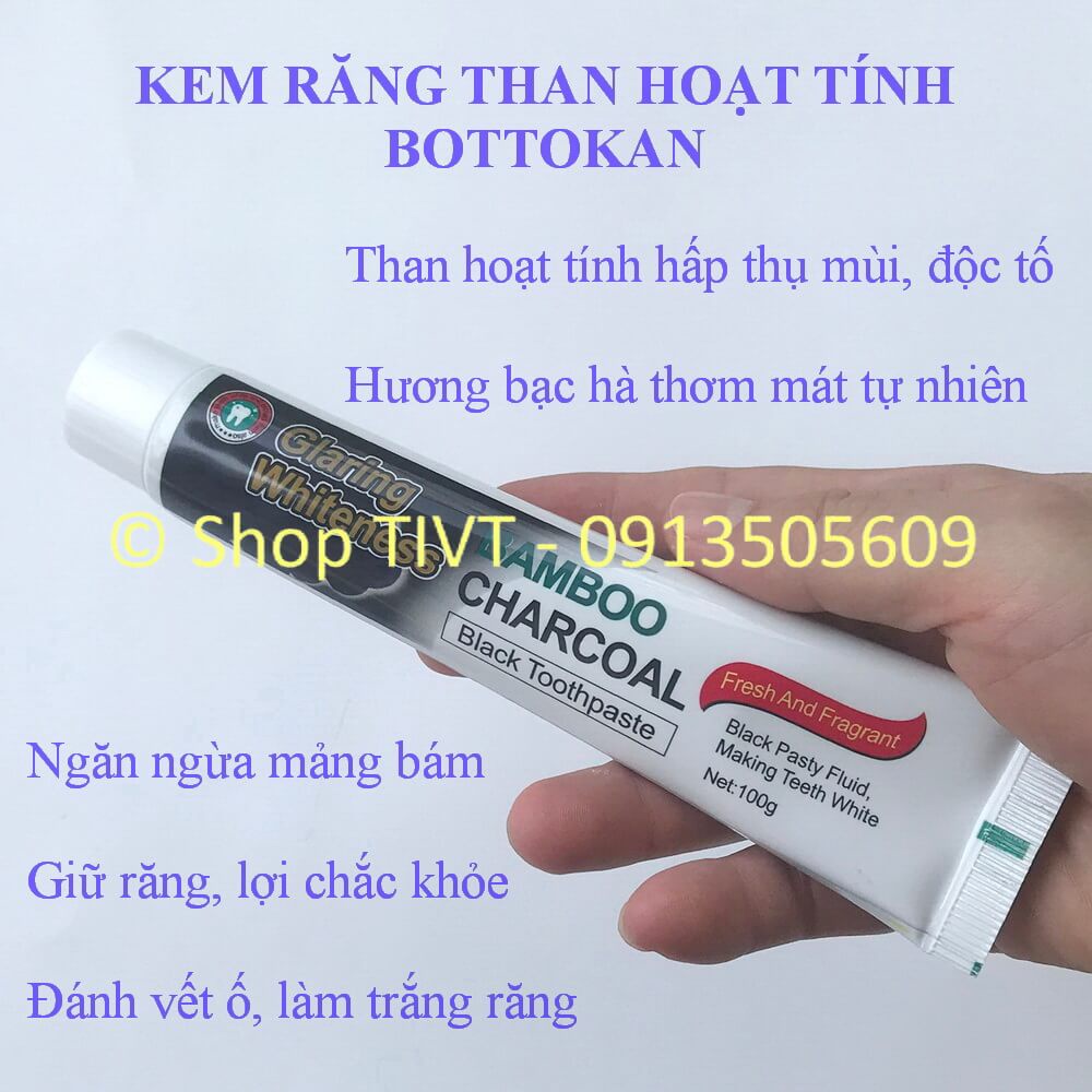 Kem đánh răng Bottokan than tre hoạt tính ngăn ngừa cao răng, chống mảng bám, giúp răng chắc khỏe, hơi thở thơm tho-TIVT