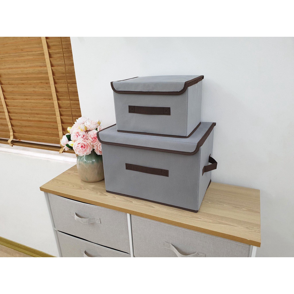 Set 2 Hộp Đựng Quần Áo Vải Cao Cấp, Thùng Lưu Trữ Đồ Đa Năng Có Nắp Đậy Tiện Ích, Hộp Vải Cứng Cáp Chống Thấm Tuyệt Đối