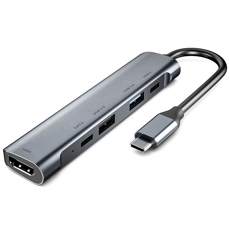 Type C Hub Aluminum 5 in 1 USB C Hub with Dual Type-C 4K HDMI Adapter PD 60W Charging USB 3.0/USB 2.0 Ports for MacBook