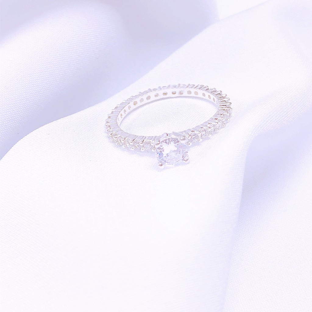 Nhẫn nữ bạc thật nhẫn đính đá quanh nhẫn cực đẹp/ Trang sức bạc JQN