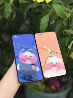 Ốp lưng kính cường lực vịt cute cho iphone