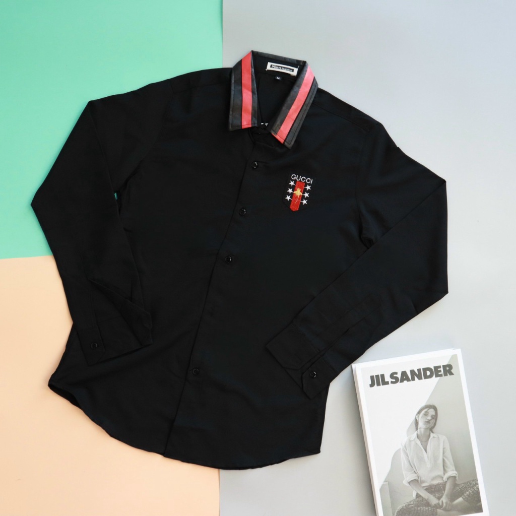 Áo Sơ Mi Nam Dài Tay Kiểu Dáng Unisex Logo Thêu Phối Viền Cổ Form Chuẩn Mặc Đẹp Siêu Hot [NEW UNISEX]