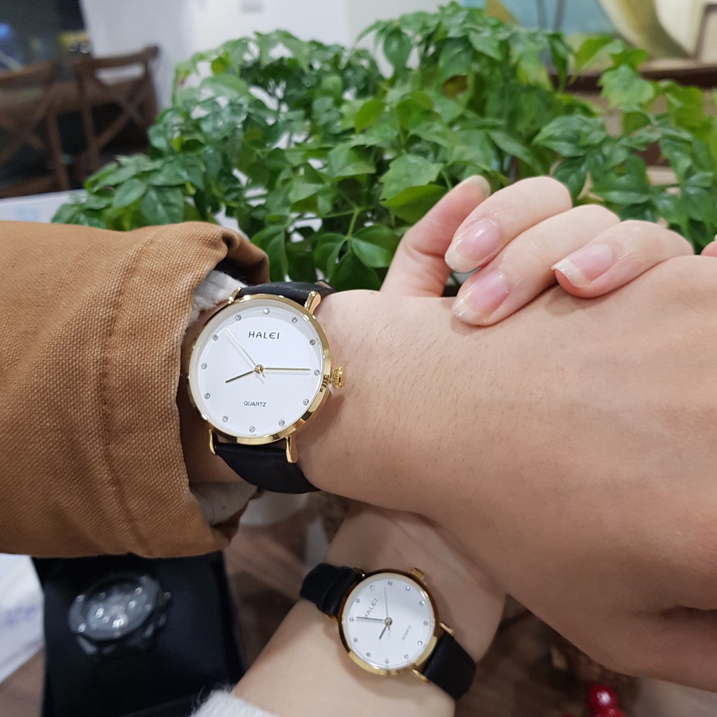 Đồng Hồ Đôi Nam Nữ Halei 001B Dây Da Chính Hãng, chống nước tuyệt đối