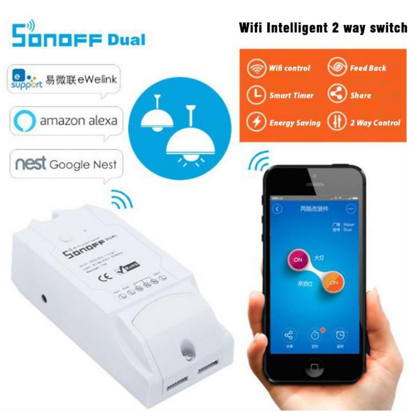 Công tắc Sonoff Dual thông minh 2 kênh điều khiển qua wifi