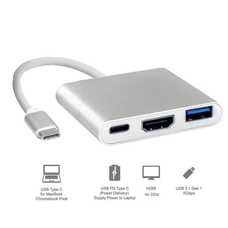 Adapter cáp chuyển Type-C sang HDMI 4k/USB/TypeC 3 trong 1 dùng cho Macbook, iPad, Smart Phone