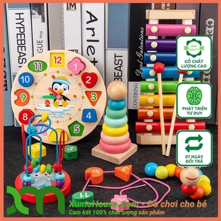 Đồ chơi gỗ combo 6 món, đồ chơi phát triển trí tuệ cho bé 1, 2, 3 tuổi - quà tặng 1/6 cho bé