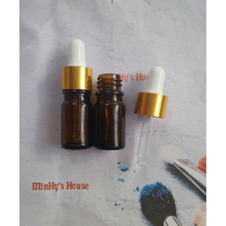 Chai serum thủy tinh nâu nắp bóp vàng và đen 10ml