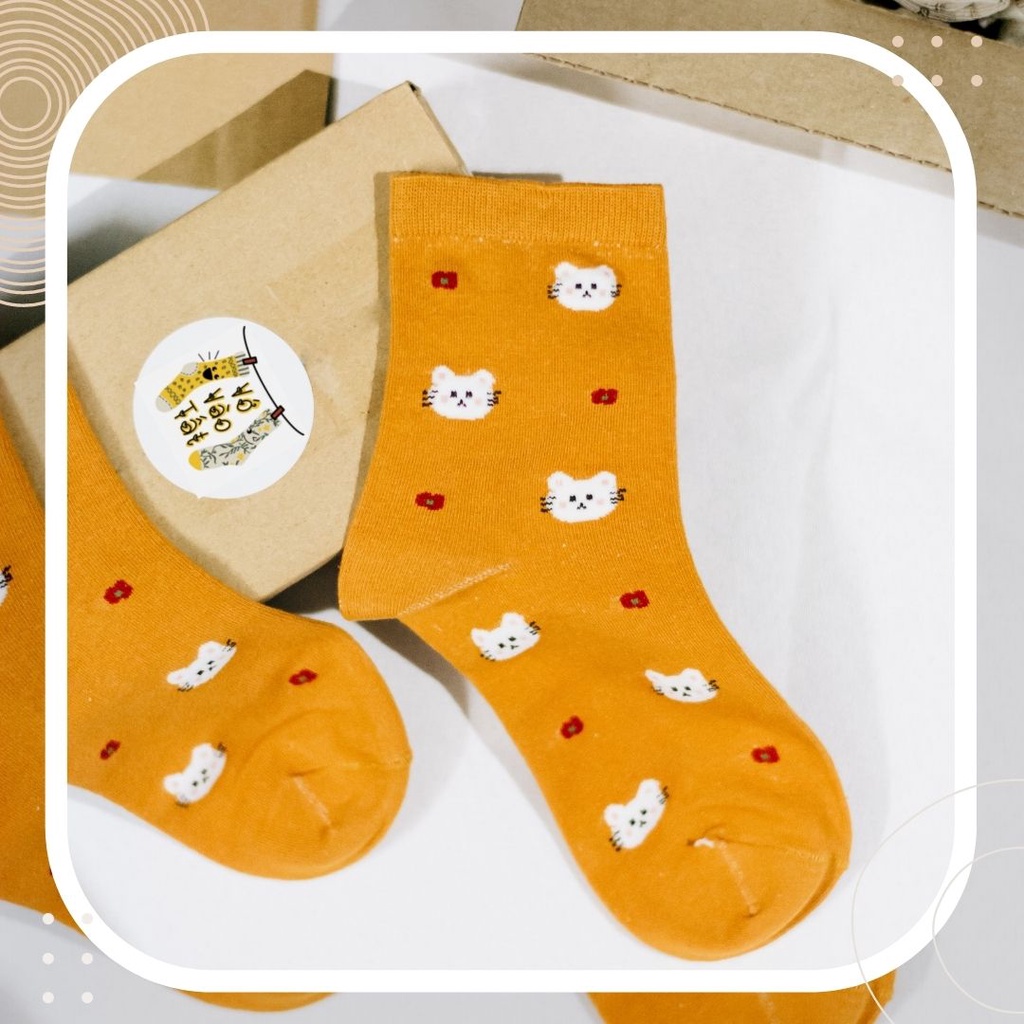 TẤT VỚ NỮ CỔ CAO CÚN NÂU VÀ MÈO CAM