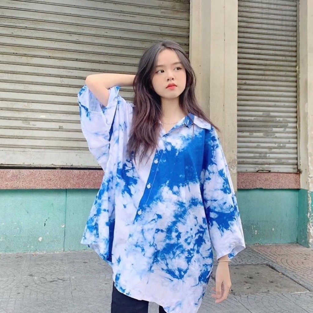 Áo sơ mi nam nữ Bape form rộng ulzzang tay lỡ loang 3D (màu đen, hồng, xanh)