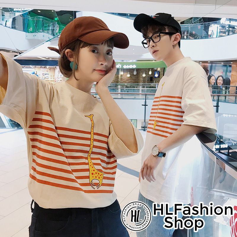 Áo thun tay lỡ form rộng sọc huơu cao cổ kute phô mai, áo phông in HLFashion