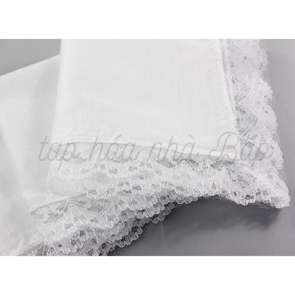 Khăn Tay Trắng Viền Ren 23x25