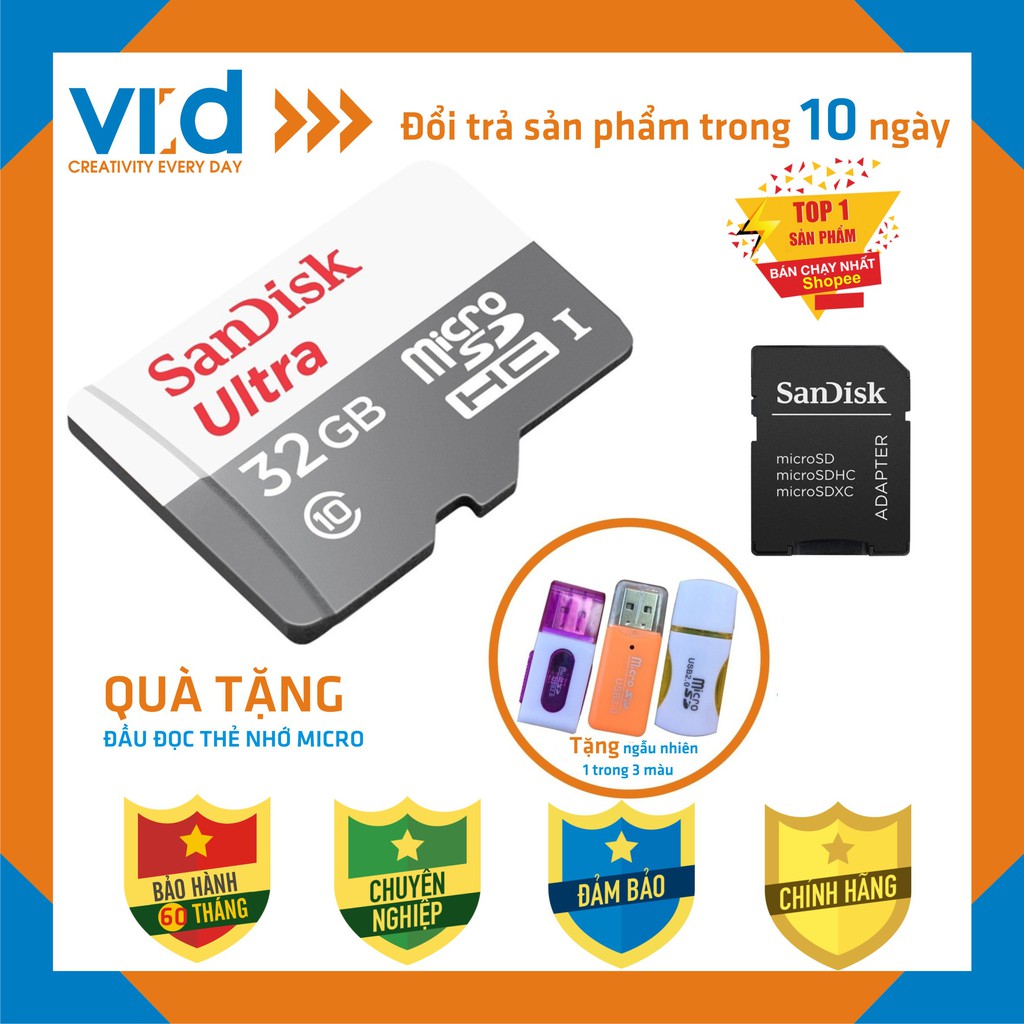Thẻ Nhớ MicroSDHC SanDisk Ultra 32GB Upto 100MB/S 667x - Bảo hành 5 năm