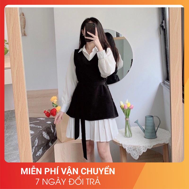 [Video/Ảnh thật] Set bộ váy vintage sơ mi 2 món 24APRIL 🌸 Sơ mi váy chất lụa hàn kèm đai 🌸Bộ đồ nữ váy vintage 🌸 | BigBuy360 - bigbuy360.vn