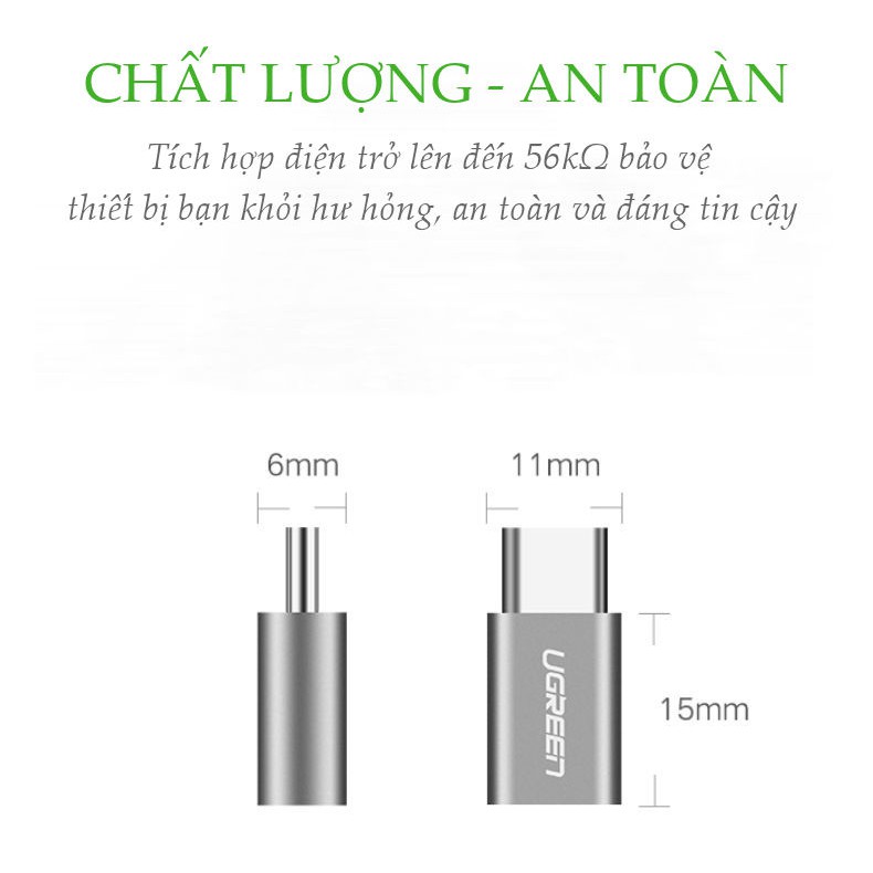 Đầu chuyển Micro USB cái sang USB-Type C đực vỏ nhôm UGREEN US189 | WebRaoVat - webraovat.net.vn