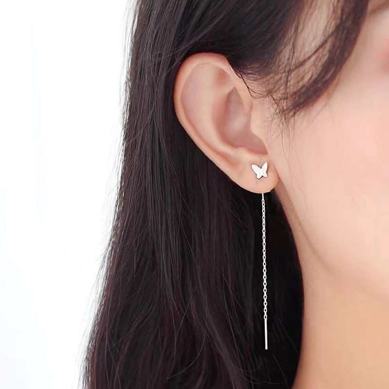Bông tai bươm bướm titan treo dài khuyên tai nữ thời trang