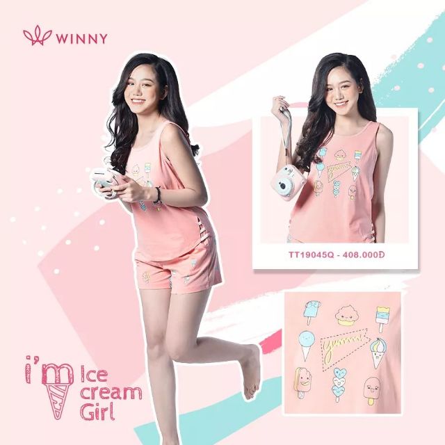 Bộ mặc nhà Winny áo sát nách quần sooc cotton 19045 Giá 408.000đ