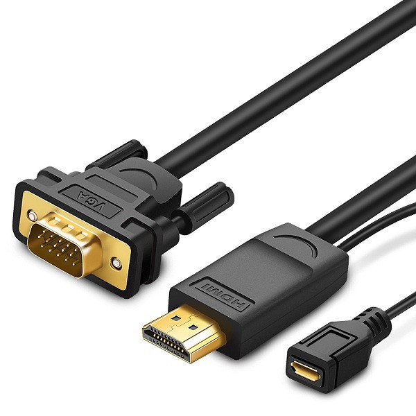 Cáp chuyển đổi HDMI sang VGA dạng dẹt + hỗ trợ nguồn cổng Micro USB dài 2m UGREEN MM101