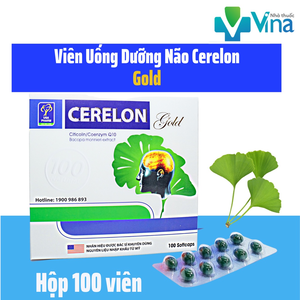 Bổ não CERELON GOLD hoạt huyết dưỡng não, ngăn ngừa tai biến, giảm các triệu chứng tiền đình- Hộp 100 viên