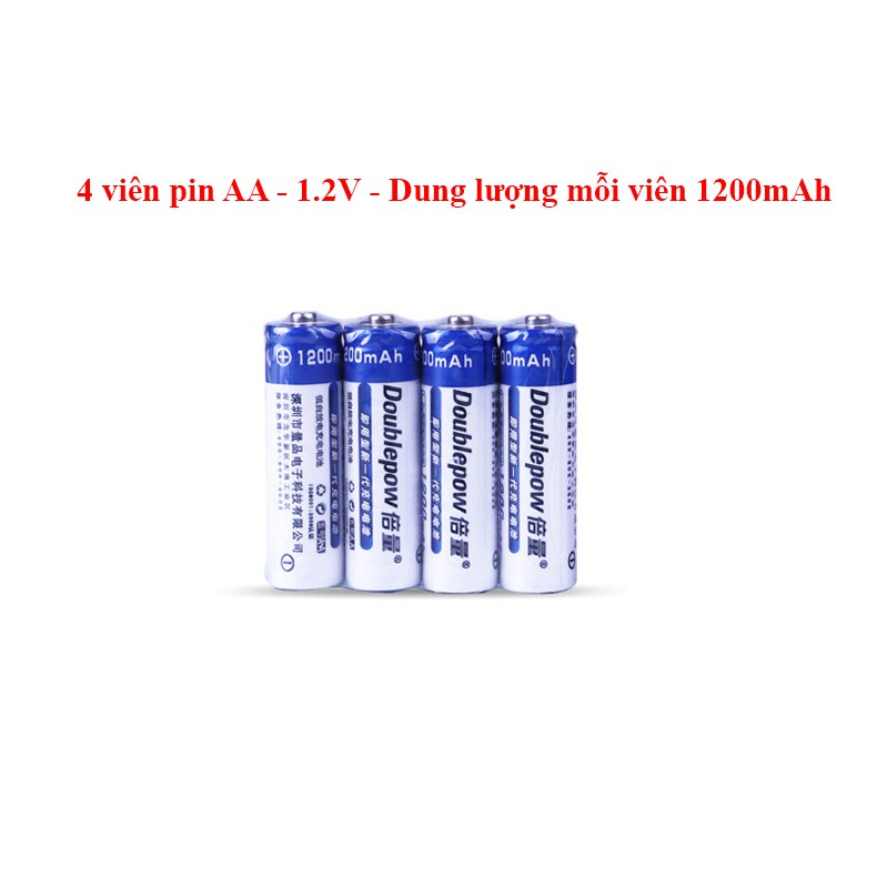 Vỉ 4 viên pin sạc AA dung lượng 1200 mAh - hãng DOUBLEPOW - pin Ni-MH thân thiện môi trường