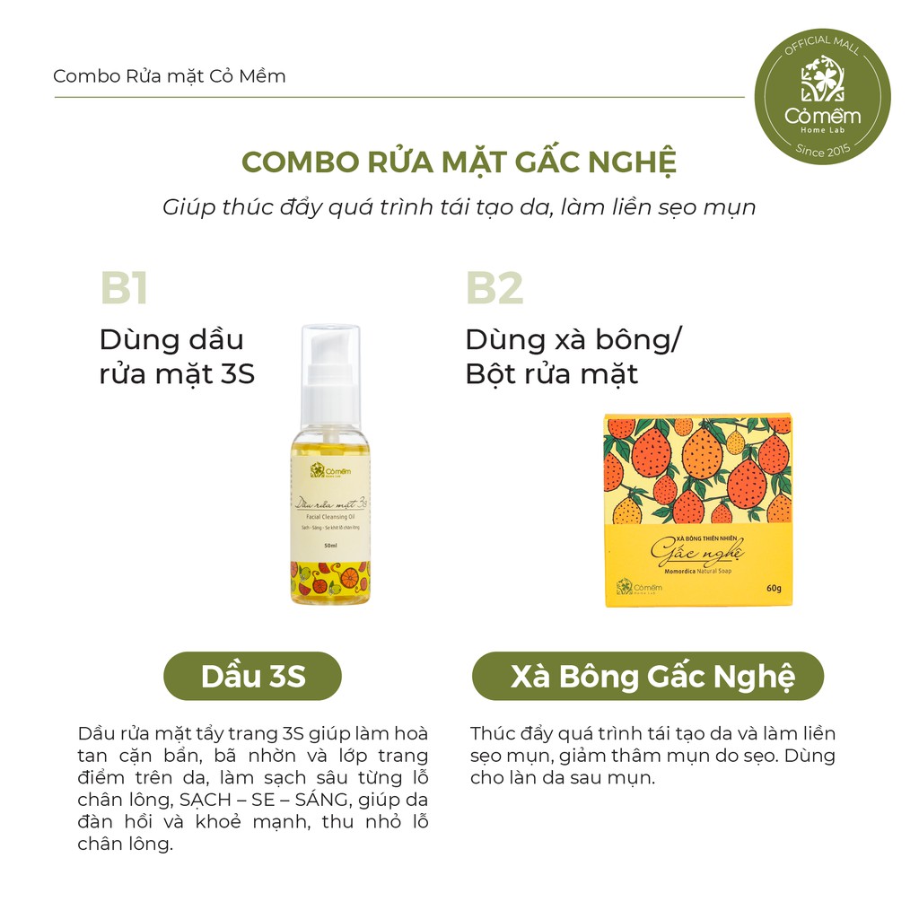 Combo Dầu Rửa Mặt Và Xà Bông Gấc Nghệ Giúp Làm Sạch Da Thu Nhỏ Lỗ Chân Lông Giảm Thâm Mụn Cỏ Mềm