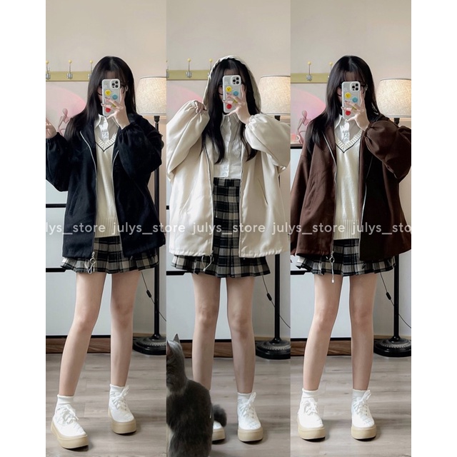 Áo khoác nhung lì khoá tròn ulzzang (ảnh thật kèm video)