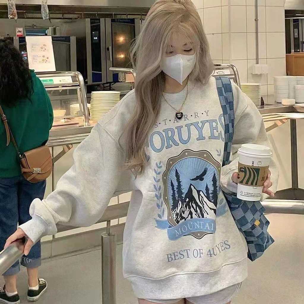 Áo Sweatshirts cổ lọ nữ mùa thu đông cộng thêm đệm nhung cổ tròn rời áo kiểu hàn quốc M-2XL