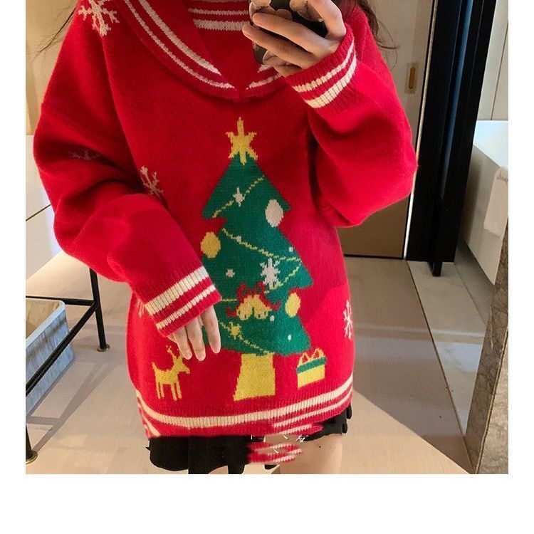 Áo Sweater Dệt Kim In Họa Tiết Hoạt Hình Thời Trang Giáng Sinh Cho Cặp Đô