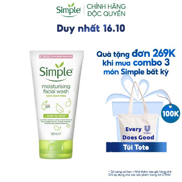 Sữa rửa mặt Simple giúp cấp ẩm cho da khô nhạy cảm & không chứa xà phòng 150ml [CHÍNH HÃNG ĐỘC QUYỀN]