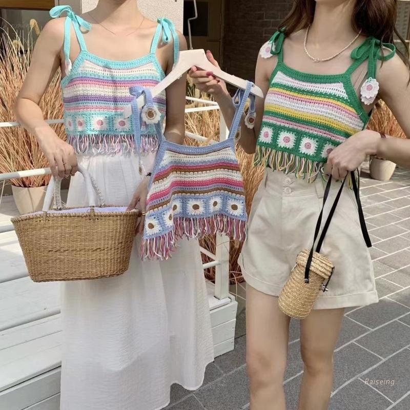 Áo Croptop Đan Móc Có Dây Cột Thời Trang Mùa Hè Cho Nữ