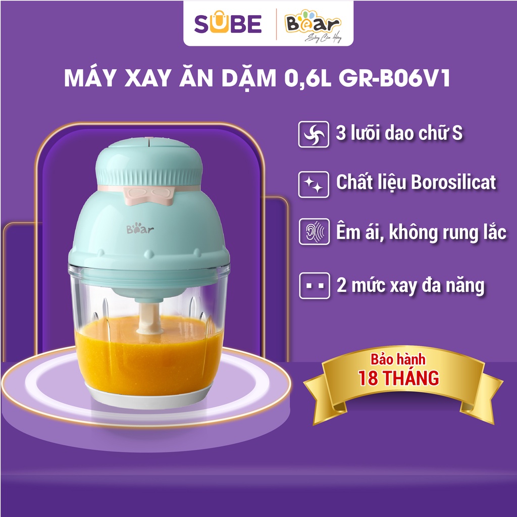 Máy Xay Ăn Dặm Bear 0,6L Xay Ăn Dặm, Sinh Tố Đa Năng Nhỏ Gọn Tiện Lợi Chất Liệu Cao Cấp An Toàn Cho Bé B06V1