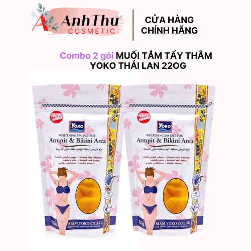 Combo 2 gói Muối tắm Yoko Thái lan tẩy tế bào chết nghệ trắng da, tẩy thâm nách,bikini spa 220g Armpit bikini area