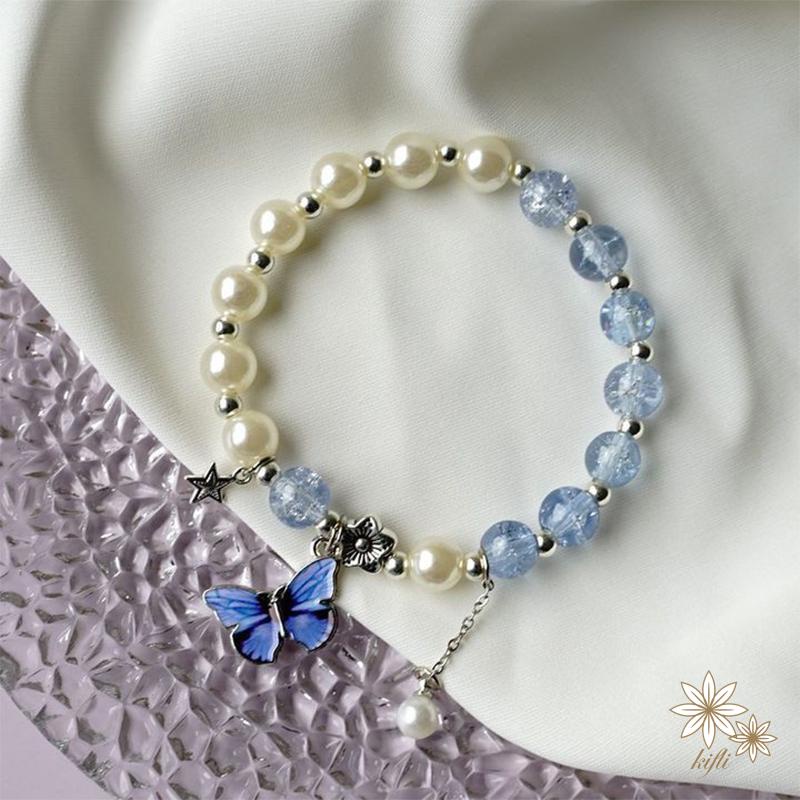 【kifli】Vòng Tay Chuỗi Hạt Pha Lê Phối Mặt Hình Bướm Thời Trang Cho Nữ