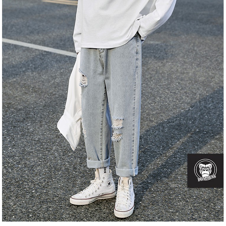 Quần baggy jean nam nữ ống rộng rách gối mới 2021 | BigBuy360 - bigbuy360.vn