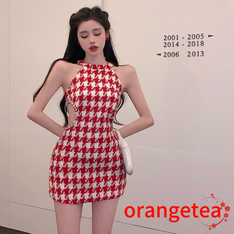 Ort-đầm Ôm Dáng Không Tay Cổ Yếm Khoét Rỗng Đính Đá Giả Kim Cương Khoét Rỗng Cho Nữ