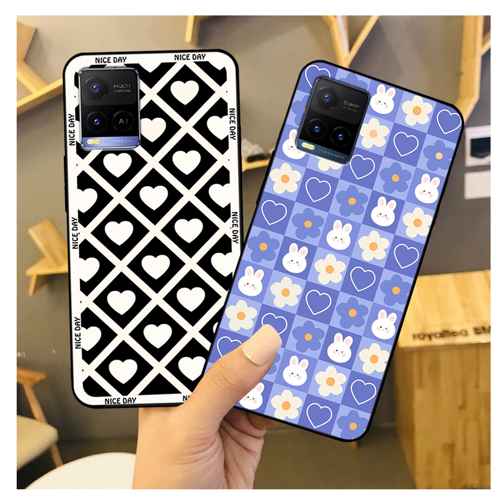 Ốp lưng Vivo Y21 / Y21s - Vivo Y33s in hoạ tiết caro trái tim đen trắng, gấu bear cute đáng yêu