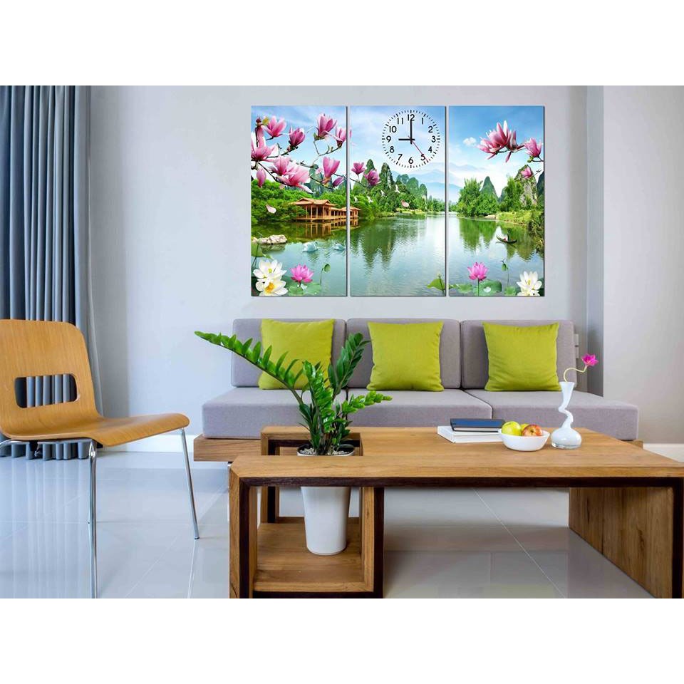 Tranh đồng hồ hoa lá X994