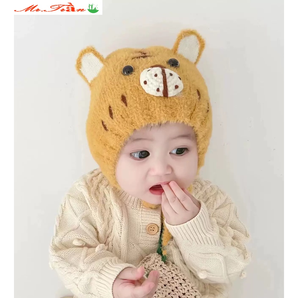 Mũ nón len Hổ xù lông cho bé gái bé trai đội mùa đông giúp giữ ấm đầu, tai phù hợp cho bé từ 5 tháng đến 2 tuổi