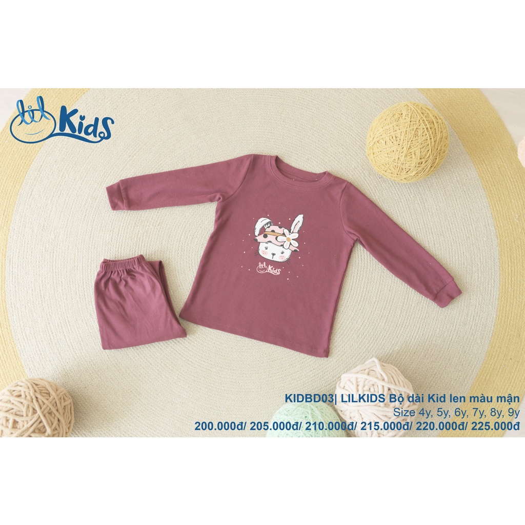 Bộ quần áo dài tay kid len cho bé trai và bé gái từ 5y đến 9y little love (KIDBD03)